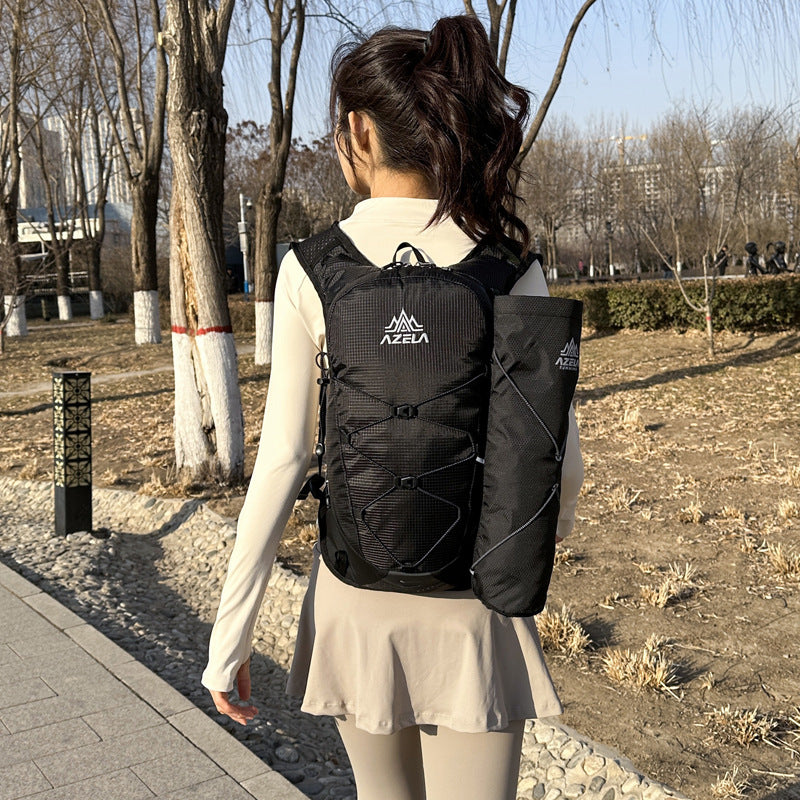 Outdoor Hiking Backpack with Trekking Pole Bag – Nylon, Air-Cushion Straps | Black & White